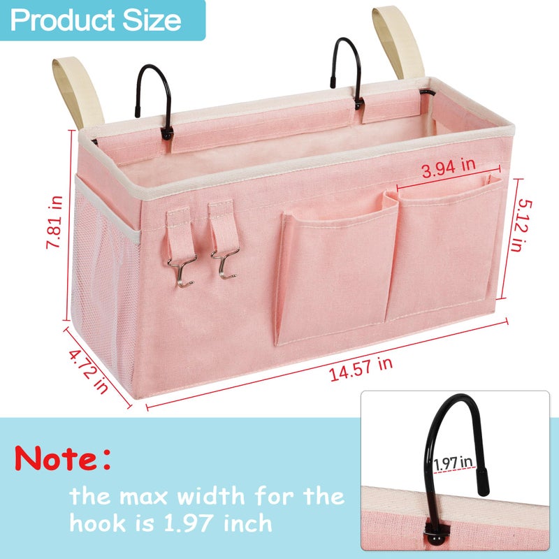 Loghot Bedside Caddy/Bedside Storage Bag Hanging Organizer for Bunk and Hospital Beds,Dorm Rooms Bed Rails,Can be Placed Glasses,Books,Mobile Phones,Keys (Light Pink) - Image 3